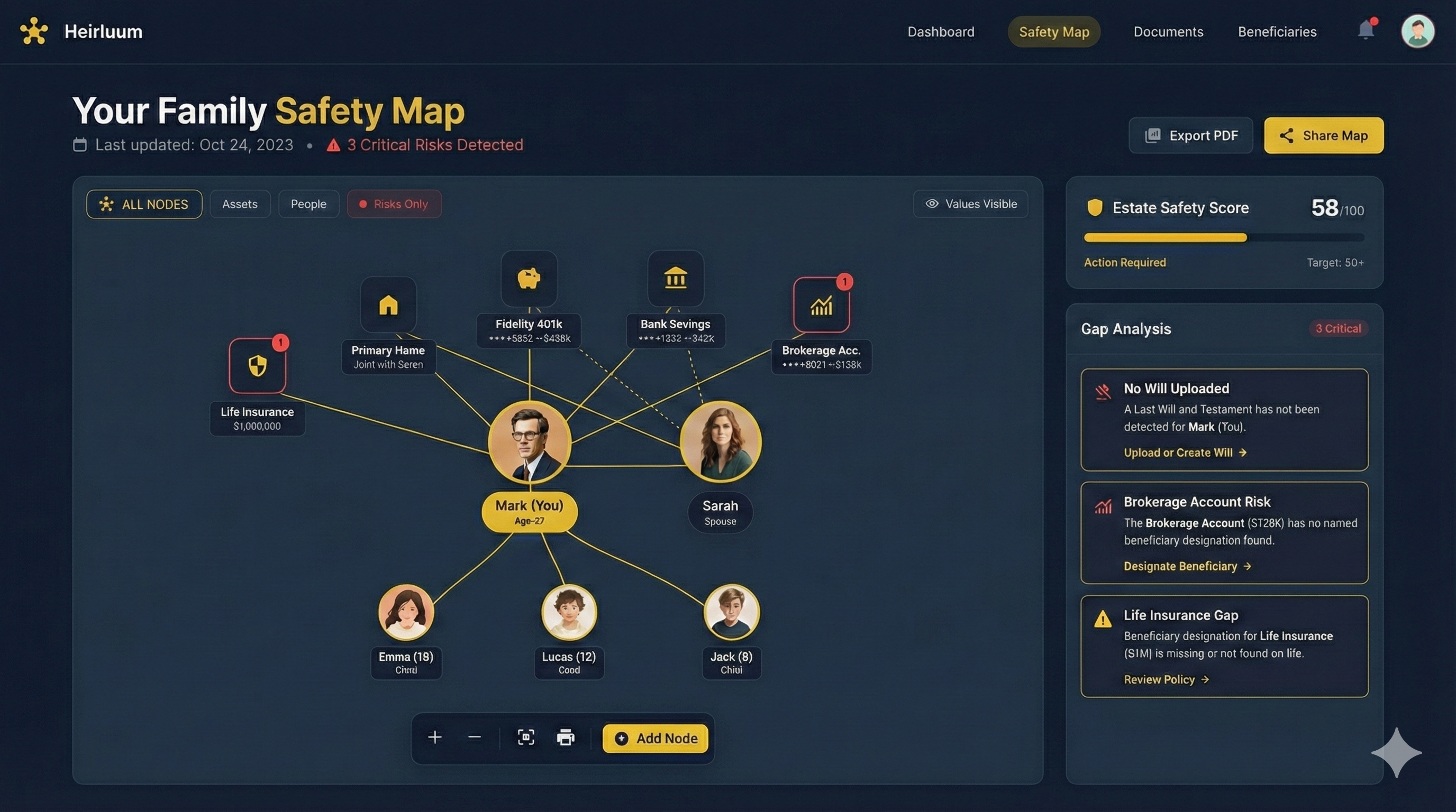 Heirluum Family Safety Map Dashboard